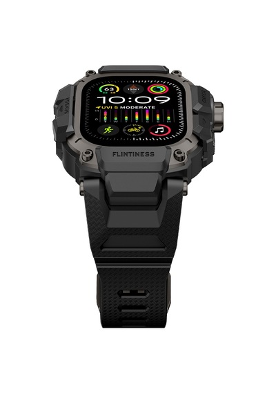 Watch Ultra 49mm Uyumlu Mohseven İwatch Punk Fortress Serisi Kasa Koruyuculu Silikon Kordon Siyah