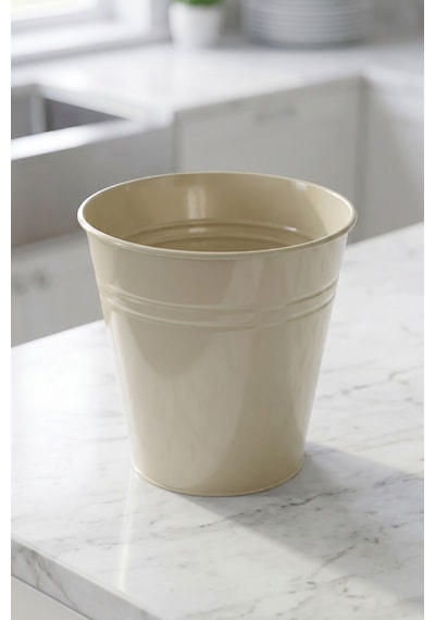 Konik Metal Saksı & Vazo - 23 Cm Dekoratif Çok Amaçlı Renkli Çiçeklik 23x23/16 Cm Krem