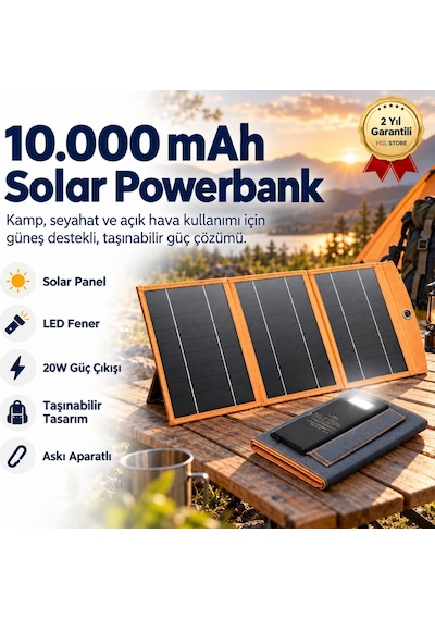 10.000mah Güneş Enerjili Solar Powerbank 3 Panelli-1480 BEYAZ