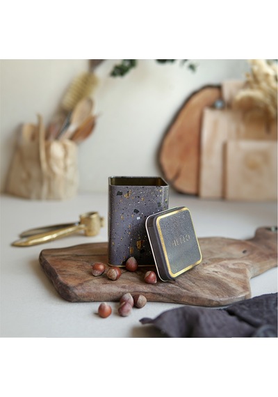 Terrazzo Brown Desenli Kare Metal Saklama Kabı 7.5 x 7.5 x 10 CM 0.5 L Çok Renkli