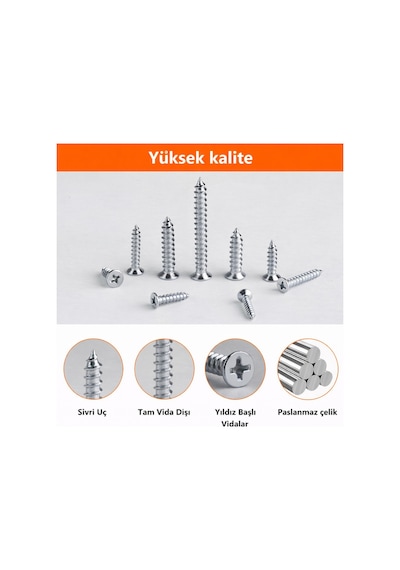 Ağaç Ve Sunta Vidası Seti 450 Adet 9 Boy Dayanıklı Çelik Vida Seti 1