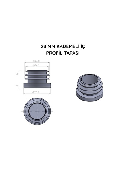 Cateksss 28 Mm Boru İçin Kademeli İçe Geçme Boru Tapası, Boru Kapak, Boru Tapa Ral9016 Beyaz - 2 Li Paket
