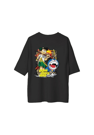 Paybuy Kadın Oversize Grafik Baskılı Tişört Oyun Temalı Karikatür Tasarı Siyah