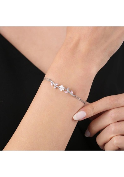 Mia Vento Pink Taşlı Manolya Çiçeği Zarafet Bağı Flowers Gümüş Bileklik
