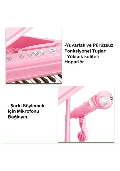 Mikrofonlu, Tabureli Oyuncak Piyano Çocuklar İçin Eğlenceli Müzik