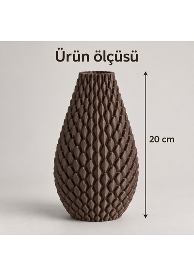 Kabartma Desenli Dekoratif Vazo 20 Cm Modern Tasarım Kahverengi