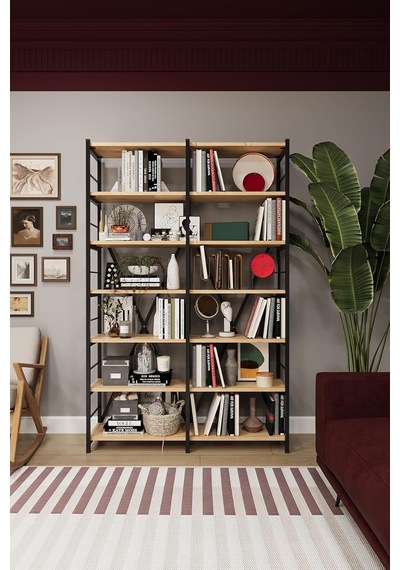 Asra Trend Safir Meşe Desen Metalk02 6 Raflı İkili Metal Kitaplık 110 Cm Genişlik Endüstriyel Modern Kütüphane%100 Mdflam Raf Ünitesi Çok Renkli Asra Trend Safir Meşe Desen Metalk02 6 Raflı İkili Metal Kitaplık 110 Cm Genişlik Endüstriyel Modern Kütüphane%100 Mdflam Raf Ünitesi Çok Renkli