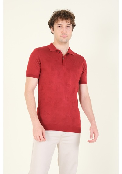 Giyim Dünyası Erkek Çıtçıtlı Desenli Polo Yaka Merserize T-shirt Bordo 001