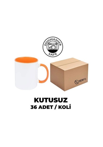 Kutusuz 1 Koli Sublimasyon Porselen Sapı Ve İçi Turuncu Kupa 36 Adet
