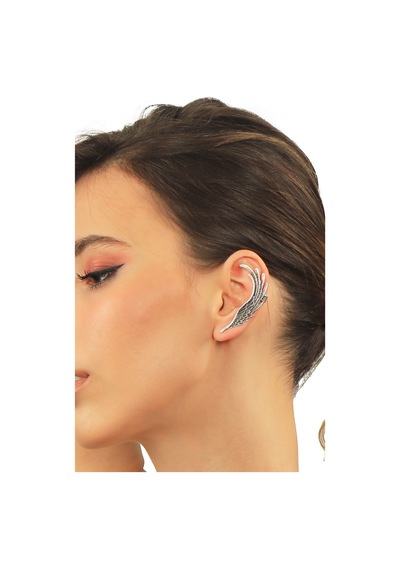 Kadın Antik Gümüş Kaplama Çivili Ve Sıkıştırmalı Model Ear Cuff Sol Kulak Melek Kanadı Küpe Gümüş