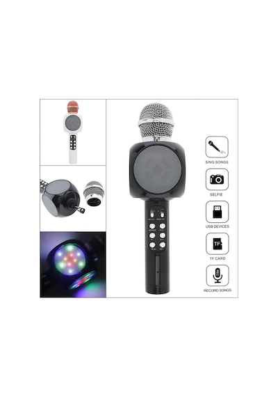 Led Işıklı Şarjlı Kablosuz Karaoke Mikrofon Bluetooth Hoparlör Ses Değiştirme Sd Kart Usb Girişli
