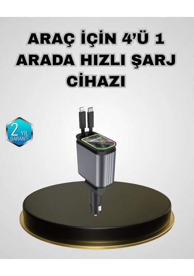 Mey İthalat Araç Şarj Adaptörü 66w Pd Qc Hızlı Şarjlı Ve Çekilebilir Kablolu