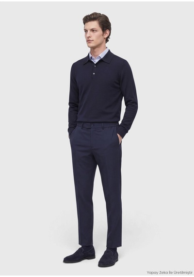 Ramsey Lacivert Kumaş Comfort Fit Klasik %100 Yün Pantolon lacivert navy Blue