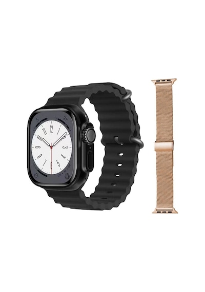 GS8 Watch 8 Ultra Akıllı Saat Siyah Watch 2.02 Inc Gold Metal Kordon Hediye (İthalatçı Garantili)