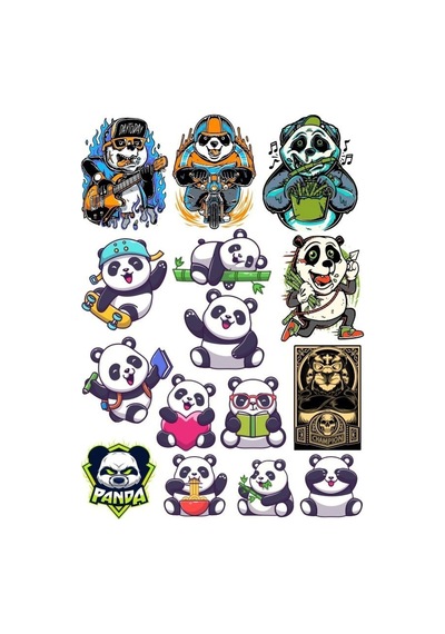 Panda Sticker Set-9 16 Parça Telefon, Tablet, Defter, Laptop Sticker