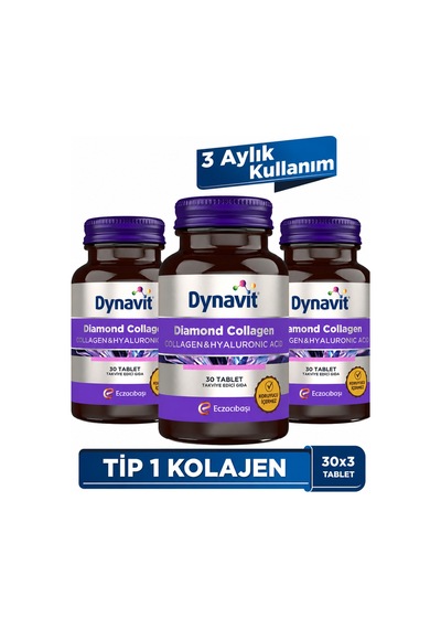 Dynavit Diamond Collagen & Hyaluronic Acid 30 Tablet - 3'lü Avantaj Paketi -tip 1 Balık Kolajeni