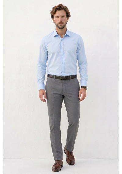 Tudors Erkek Modern Slim Fit Uzun Kollu %100 Pamuk Premium Seri Saten Mavi Gömlek-49937