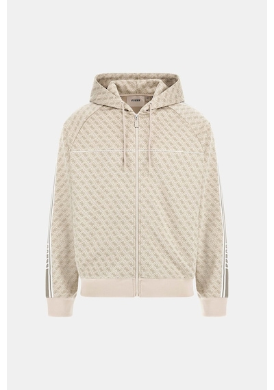 Guess Logolu Erkek Fermuarlı Sweatshirt Bej