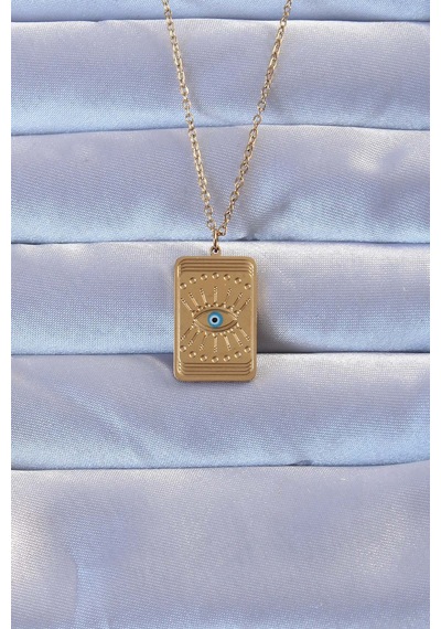 Gold Renk İşlemeli Nazarlı Göz Model Vintage Kolye - Ebj240928w28317 Bakır