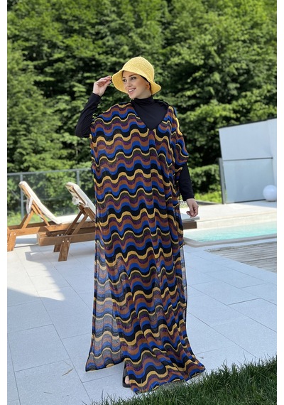 Remsa Tesettür Mayo Üzerine Triko Örme Tek Kaftan Pareo 430-t9 Renkli Turuncu
