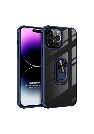 Apple İphone 14 Pro Max İçin Kılıf Grande Clear Ring Holder Lacivert İphone 14 Pro Max İle Uyumlu Kılıf - Lacivert