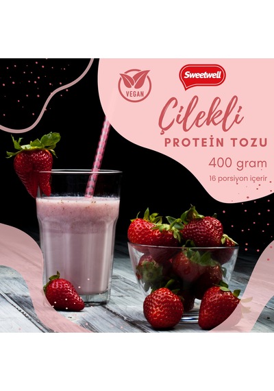 Sweetwell Çilek Aromalı Vegan Bezelye Proteini Tozu 400 G