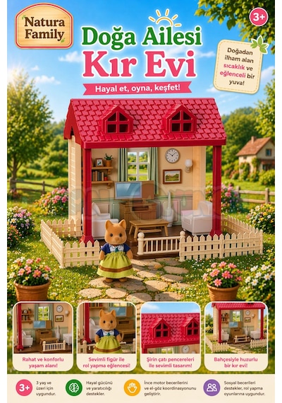 Doğa Ailesi Kır Evi Oyuncak Ev - Tavşan Ailesi Oyun Evi Tavşan Tatil Evi Sylvanian Evi 1 Adet