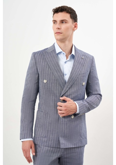 Morven Erkek Lacivert Keten Trend Kruvaze Slim Fit Sivri Yaka Takım Elbise 24ys001011200 Lacivert