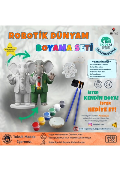 Codlaı Kids Robotik Dünyam 3d Boyama Seti - Çocuklar İçin Eğitici Yaratıcı Oyuncak Boyama Kiti - Şaşkın Fil