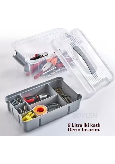 Büyük Boy Bölmeli Organizer Kutu 9 Litre - Şeffaf Tasarım Saklama Kabı - Ev Araba Saklama Kutusu - Ev Banyo Düzenleyici, Dolap Düzenleyici, Saklama, Kutu, Organizer Açık Ahşap