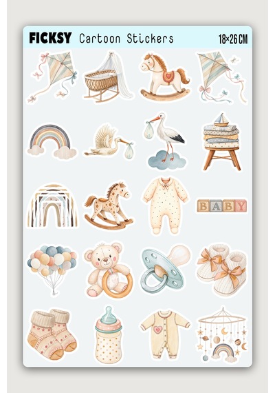 Boho Tarzı Baby Shower Sticker - Bebek Çocuk Odası Sticker Seti - 50 Adet Etiket Çıkartma Diğer