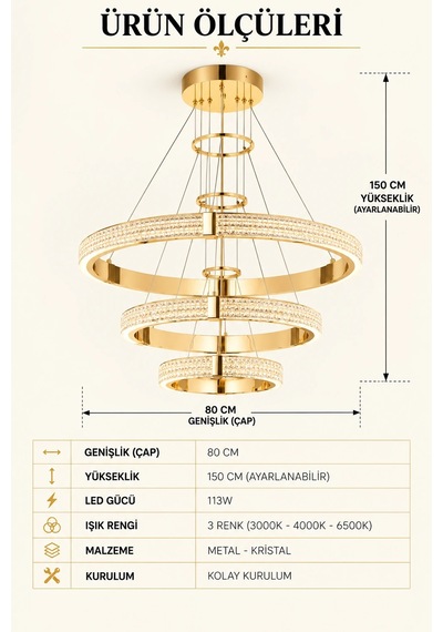 Modern Premium Gold Led Sarkıt Avize Salon Oturma Odası Yemek Odası Avizesi 113w 3 Renk Beyaz