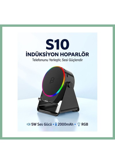 Bşkvirgo S10 5w Bluetooth + Temasıyla Ses Yükselten İndüksiyon Hoparlör 2000 Mah Rgb Işıklı Standlı 5in Speaker Bsk2026