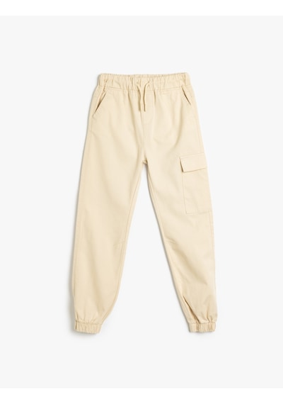 Koton Jogger Kargo Pantolon Beli Lastikli Cep Detaylı Pamuklu Ekru 5skb40054tw Ekru