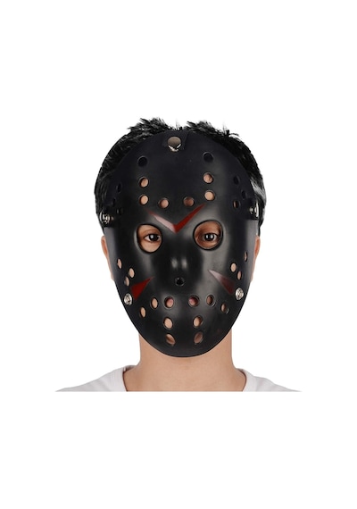 Siyah Renk Kırmızı Çizgili Tam Yüz Hokey Jason Maskesi Hannibal Maskesi