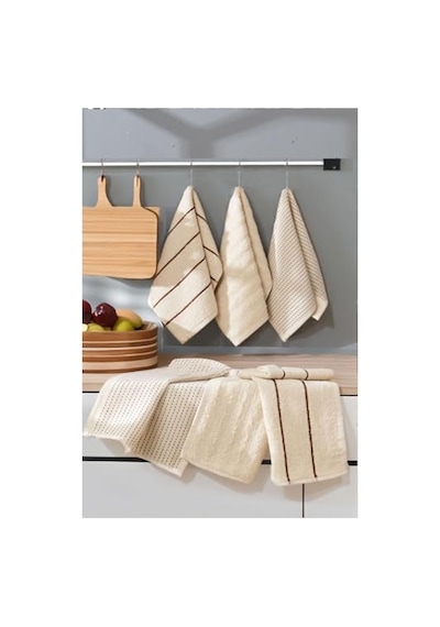 30x50 Cm Bambu Mutfak Havlusu Seti, 6 Adet Bej Renk Açık Gri