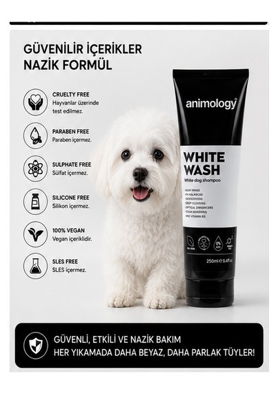 Animology White Wash Beyaz Tüylü Köpekler İçin Beyazlık Verici Köpek Şampuanı 250 Ml