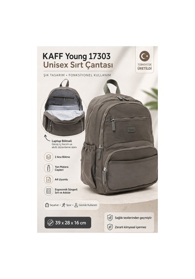 Kaff Young 17303 Gri Laptop Bölmeli Unisex Sırt Çantası