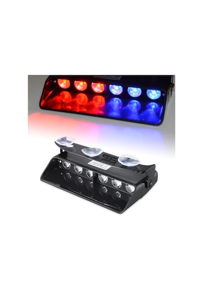 S6 Polis Çakar Lamba Cam Içi Vantuzlu 6 Led Kırmızı Mavi Çakmaklık Girişli 12 Mod Polis Lamba