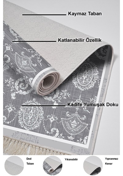Dekoreko Kaymaz Taban Djt 2 Li Banyo Paspas Takımı Trend Saçaklı Modern 1861m gri