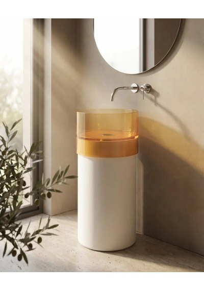 Crystal Şeffaf Sarı Beyaz Cam Monoblok Lavabo Renkli