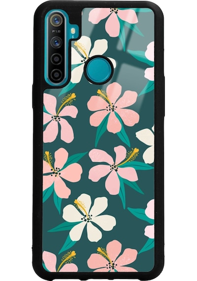Oppo Realme 5i Leaf Flovers Tasarımlı Glossy Telefon Kılıfı Siyah