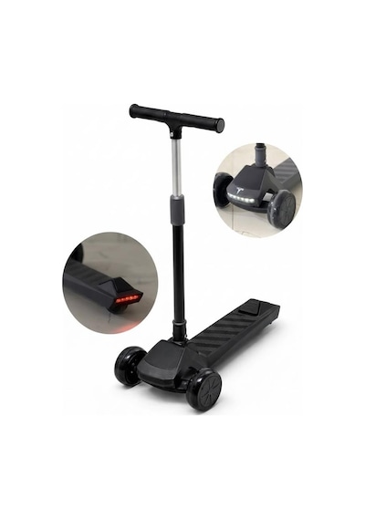 3 Tekerlekli Çocuk Scooter 4 Kademeli Ayarlanabilir Işıklı Ve Müzikli Katlanabilir Çocuk Scooter Gri