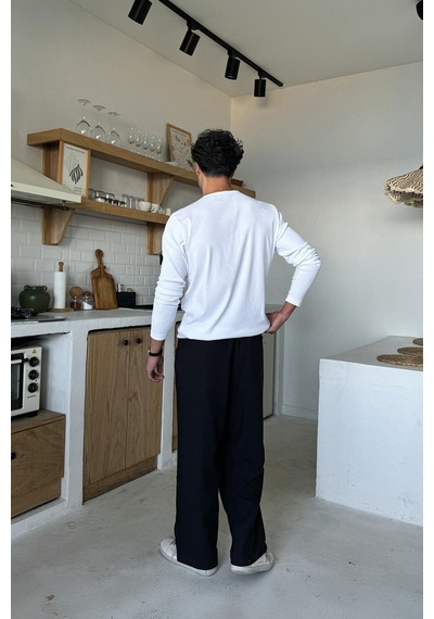 Flaw Bel Lastikli Keten Baggy Pantolon Siyah Siyah