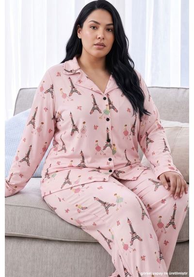 Siyah İnci Pembe Desenli Termal Kumaşlı Ultra Soft Yumuşak Büyük Beden Battal Boy Düğmeli Örme Pijama Takımı 26226532 Siyah İnci Pembe Desenli Termal Kumaşlı Ultra Soft Yumuşak Büyük Beden Battal Boy Düğmeli Örme Pijama Takımı 26226532