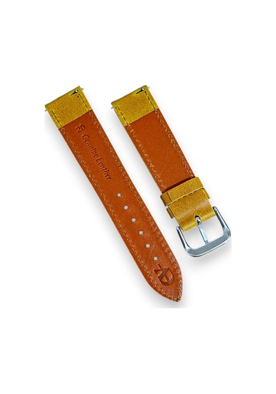 20mm Crazy Horse Hakiki Deri El Yapımı Saat Kordonu Sarı
