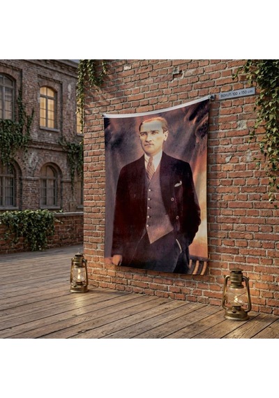Takım Elbiseli Eli Cebinde Atatürk Poster Bayrak Raşel Kumaş 100x150 Cm Ata29 Diğer