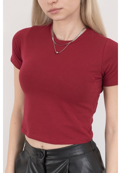 Giysa Kadın Bisiklet Yaka Pamuklu Basic T-shirt Bordo Ms0000102 Bordo