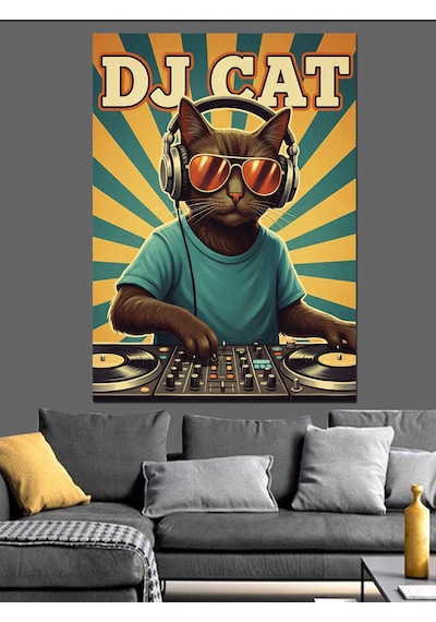 Ahşap Tablo Kulaklıklı Dj Kedi Çocuk Dekoratif Tablolar