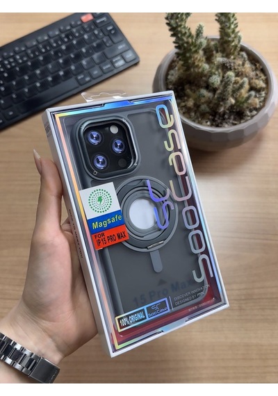 Apple Uyumlu iPhone 15 Pro Max Standlı Ve Yüzüklü Magsafe Kılıf Soocase721 Gri